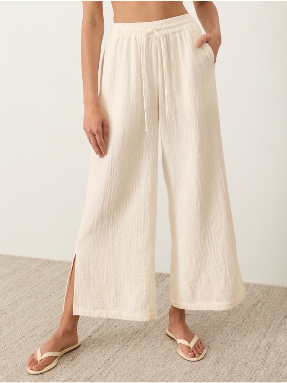 Relaxed Wide-Leg Drawstring Pants in Cream - Picture 2 of 8
